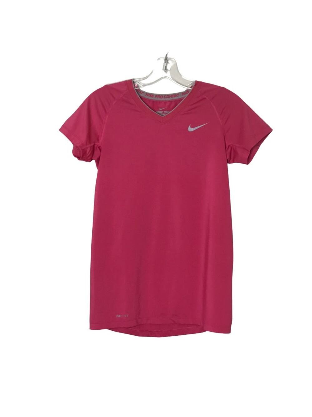 Nike Pro Combat Short Sleeve V Neck Fitted T-Shirt Pink Small